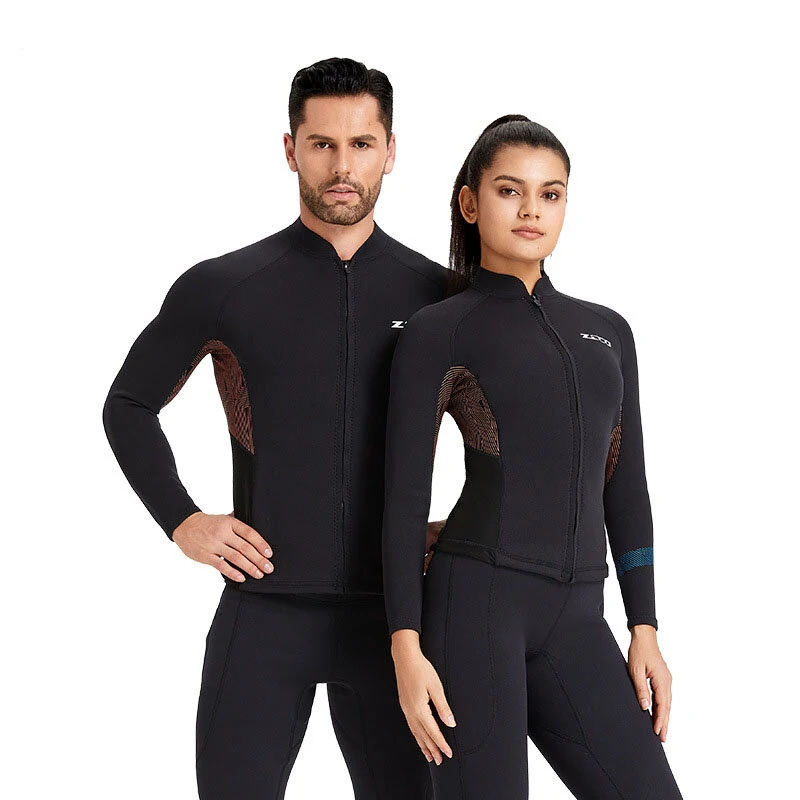 (image for) ZCCO Men Wetsuit 1.5mm Neoprene UV Protection Comfortable Front Zipper Surfing Long Sleeve Cold-proof Diving Top